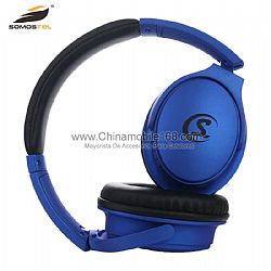 Rubberized wireless headphone over ear noise cancelling stereo wireless headset with microphone