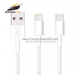 2 en 1 Carga V8 5g uso común de sincronización de datos Cable para Android y Iphone