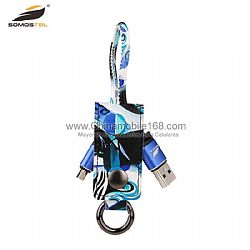 Low price short leather charging cable cord with PU stretch keychain