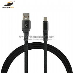 2A largo SR algodón trenzado cable de aleación de zinc datos usb cable plano