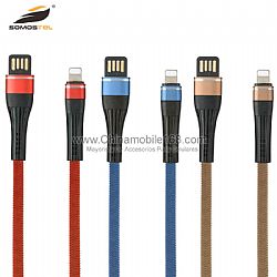 2.2A flat USB cable in cotton with double face relief tension