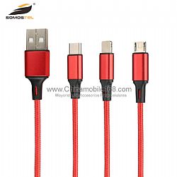 2A Cotton Braided 3 IN 1 Anti-breakage Fast Charging Data USB Cable