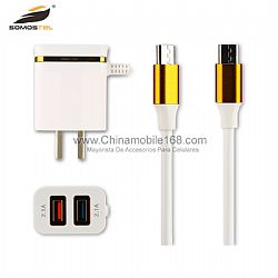 Mayoreo cargador de viaje dual usb 2.1A con cable