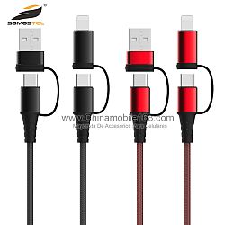 4 en 1 USB C/USB A a USB C/Micro USB PD 60W Nylon trenzado múltiple USB Cable