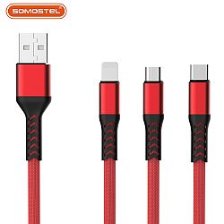 2.4A Aleación de aluminio Tejido de carga rápida Cable USB de datos para IPH/Tipo-C/Micro Interfaz