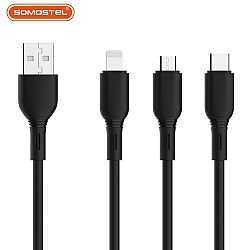 Cable USB de carga rápida de datos de 2.4A en PVC de doble color para interfaz IPH/Tipo-C/Micro