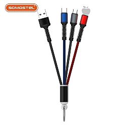 3 in 1 USB input Fashionable multi- port charging cable with key ring