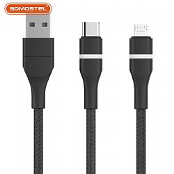 Cable USB de carga rápida trenzado duradero de 2,4 A con luces LED