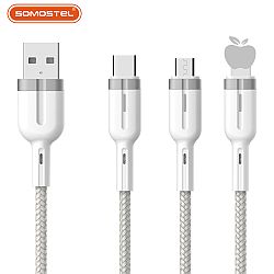 3.1A Cable De Carga Rápida Cable USB De Datos De Material Trenzado Con Luz Inteligente