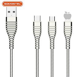 Cable USB de aleación de zinc con carga rápida de 3,1 A y resorte completo