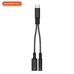 Cable adaptador de carga y auriculares de 3,5MM compatible 2 en 1 de Tipo-C a Tipo-C