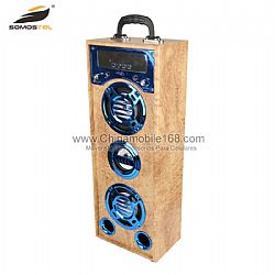 Buena calidad bocina bluetooth cuerpo de madera + marquesina colorida con función karaoke