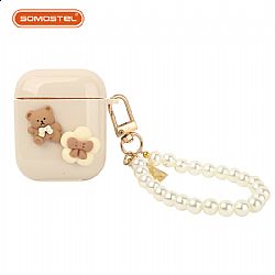 Single Side Buckle TPU Bear Accessories wireless headphone protector case with Pearl bracelet