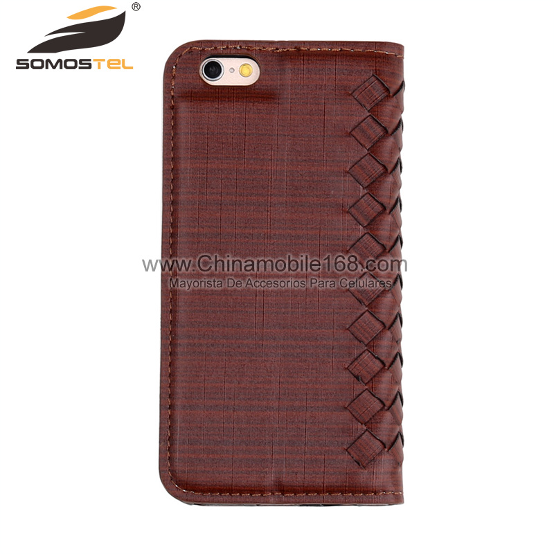 stripe weave grid flip stand case for iPhone 6