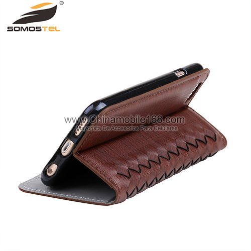 stripe weave grid flip stand case for iPhone 6