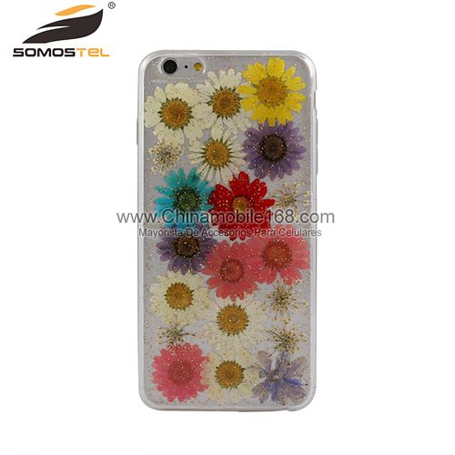 Handmade pressed colorful flowers phone case