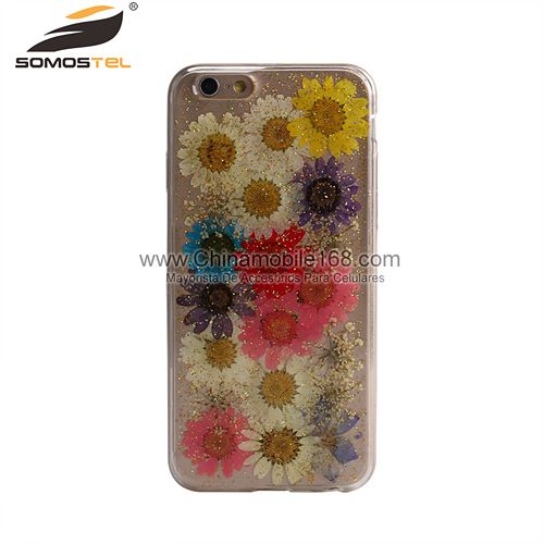 Handmade pressed colorful flowers phone case