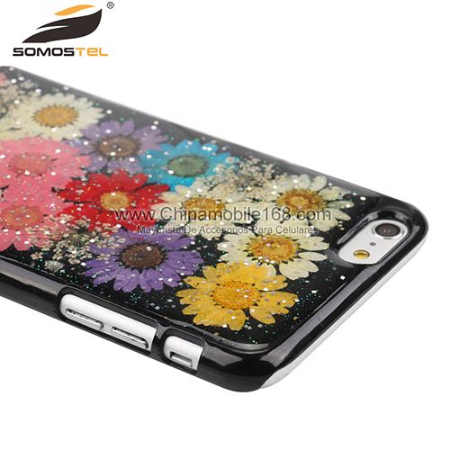 Handmade pressed colorful flowers phone case
