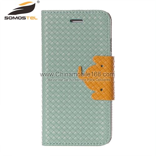 Hit Color Weave Elephant Design Flip Stand PU Leather Case