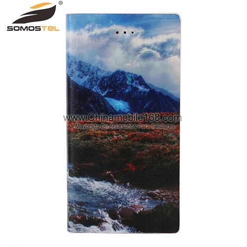 Landscape drawing double-sided leather cell phone case
