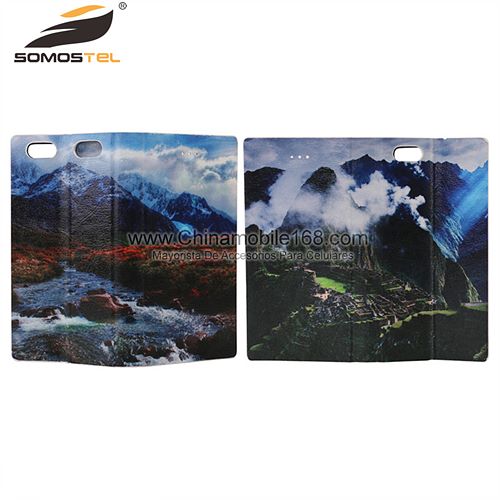 Landscape drawing double-sided leather cell phone case