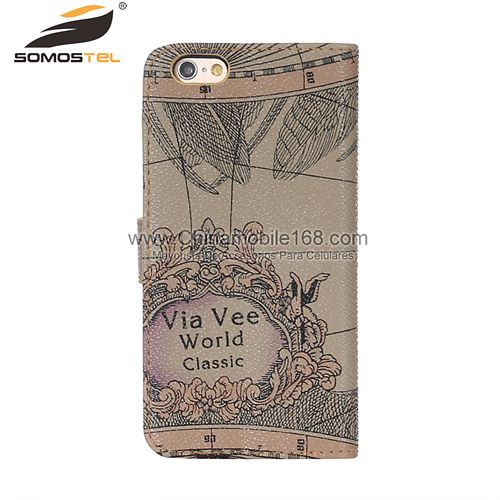 map pattern flip stand cell phone leather case