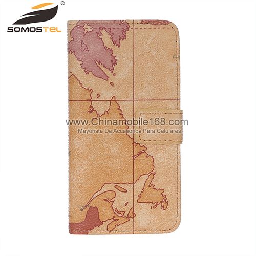 map pattern flip stand cell phone leather case
