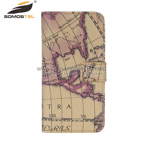 map pattern flip stand cell phone leather case