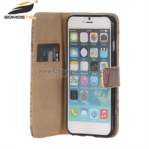 map pattern flip stand cell phone leather case