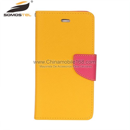 Flip Stand Hit Color Leather Cell Phone Case