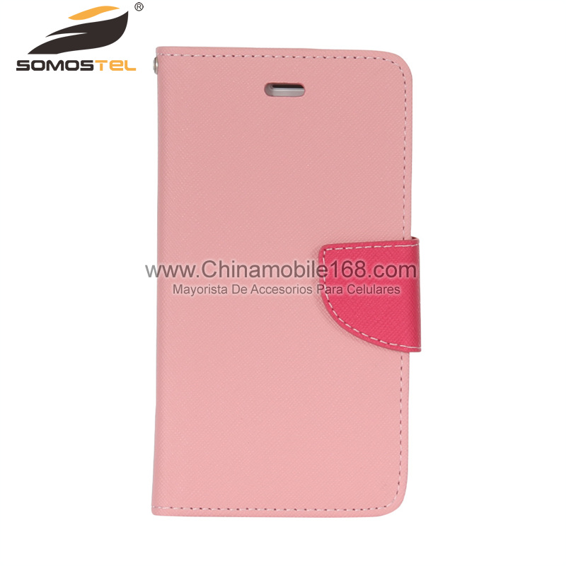 Flip Stand Hit Color Leather Cell Phone Case