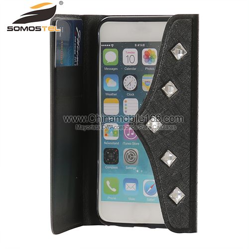 Fashion Flip Stand Diamond Phone Leather Case
